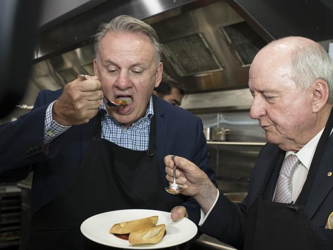 Alan Jones and Mark Latham book Launchat Manjit's restaurant.Mark and Alan taste test.The Wharf, 10/49 Lime St, King St Wharf, Sydney.Picture's Darren Leigh Roberts