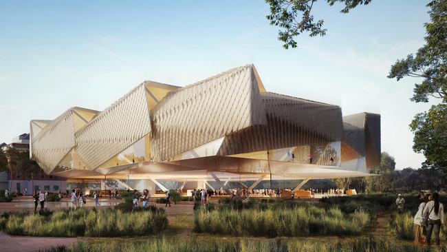 New concept designs for Adelaide’s Aboriginal Art and Cultures Centre (AACC), to be built at Lot Fourteen. Source. Supplied.