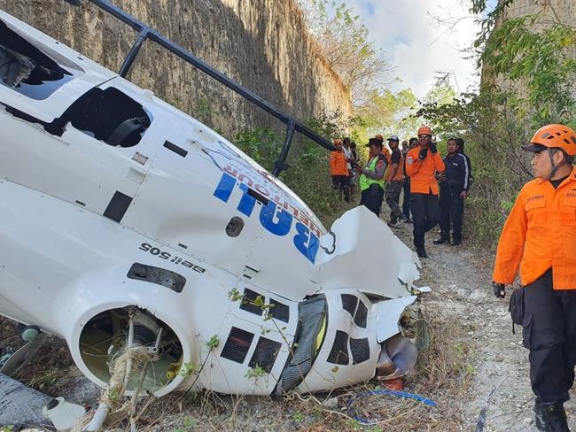 Two Australians were in a helicopter that has crashed near cliffs, Pecatu, South Kuta region, Bali, Indonesia - Photo Supplied Indonesian Search & Rescue Agency (BASARNAS)