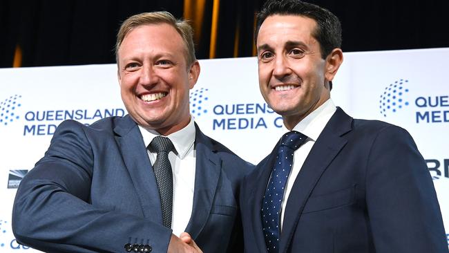 BRISBANE, AUSTRALIA - NewsWire Photos OCTOBER 16, 2024: Queensland Premier Steven Miles and Opposition Leader David CrisafulliQueensland Premier Steven Miles and Opposition Leader David Crisafulli will face off just ten days prior to the state election.Picture: NewsWire / John Gass