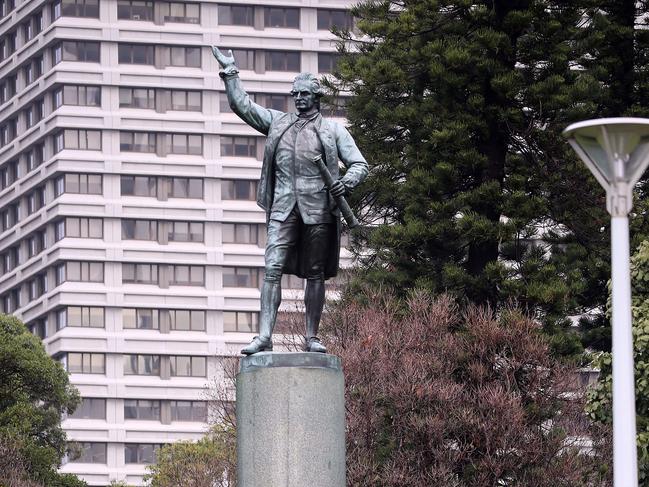 Police had to guard the Domain in the CBD to protect the statue of Captain Cook during Black Lives Matter protests.