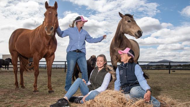 Michaela Barns (left) and Fiona Bennett (right) from You Yang Equine with Terri Clements (centre). Picture: Brad Fleet