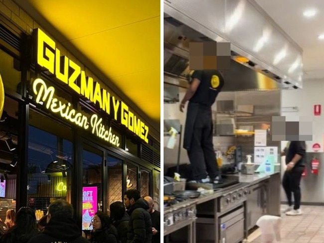 Social media has been divided on a GYG worker standing on a grill to clean. Picture: TikTok/@niiittiiishh
