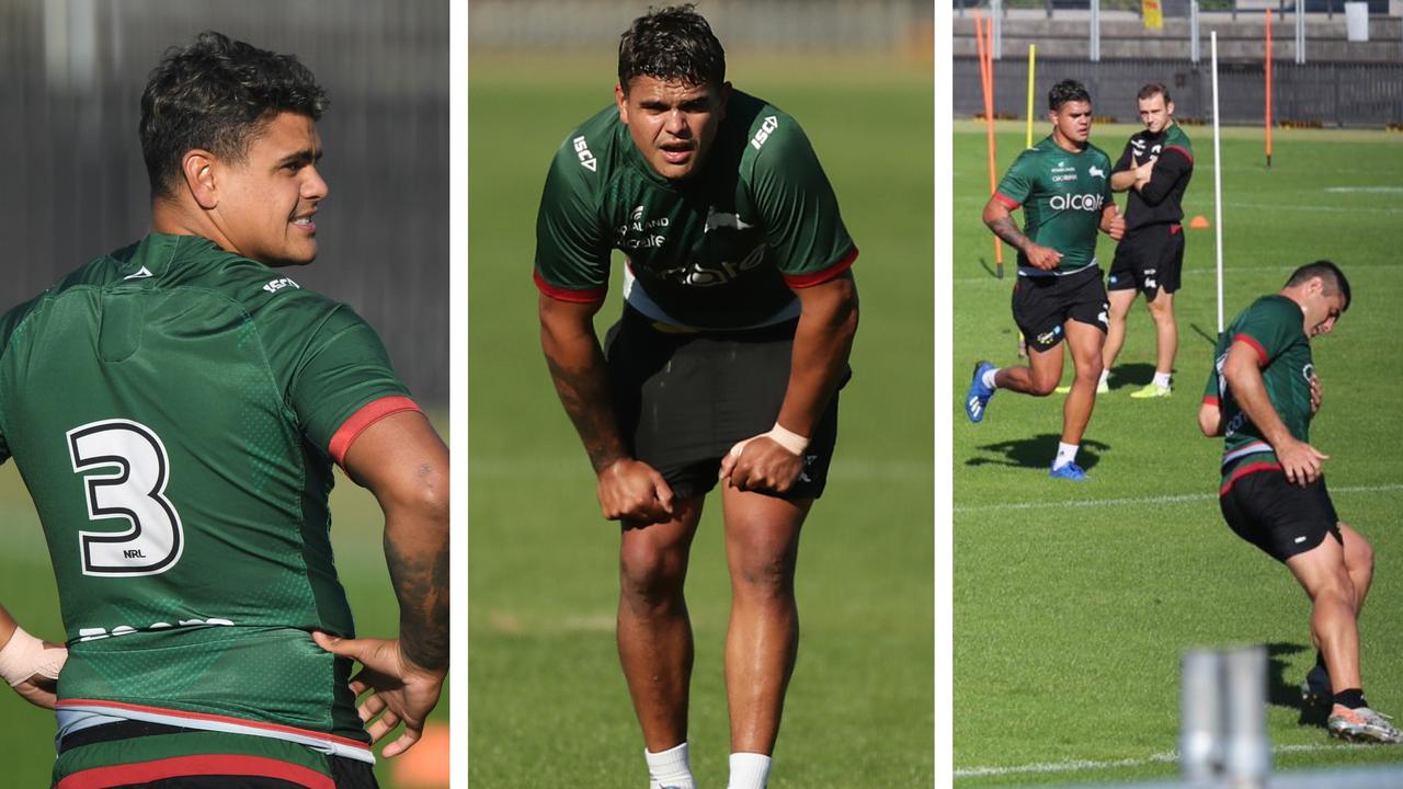 Latrell Mitchell struggles in his first training run.