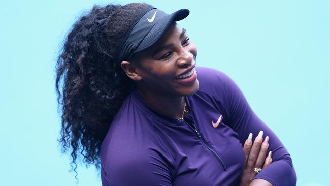 Serena Williams was in a relaxed mood when she spoke to the media at Melbourne Park on Sunday. Picture: AAP