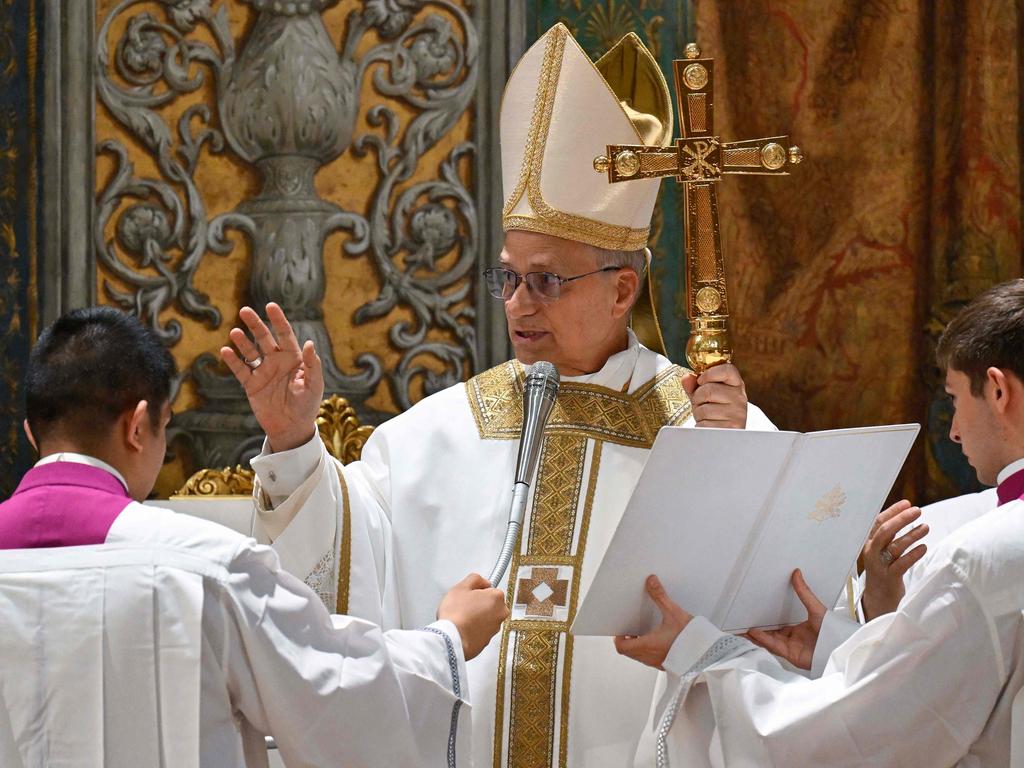 Pope Leo XIV during a mass with cardinals in the Sistine Chapel in The Vatican. Picture: AFP