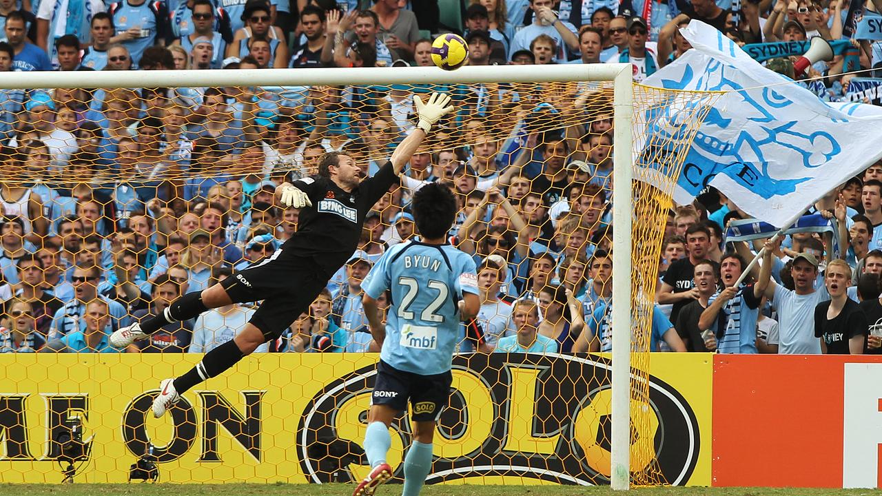 A high-flying Clint Bolton in action in the A-League.