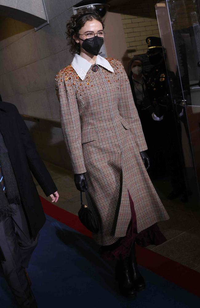Ella Emhoff won praise for this Miu Miu coat that looked like it had come straight off the runway. Picture: Win McNamee / POOL / AFP.