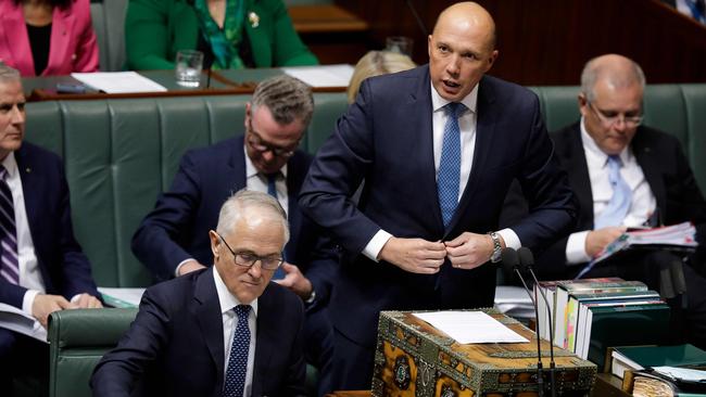 Peter Dutton with Prime Minister Malcolm Turnbull yesterday. Picture: AFP