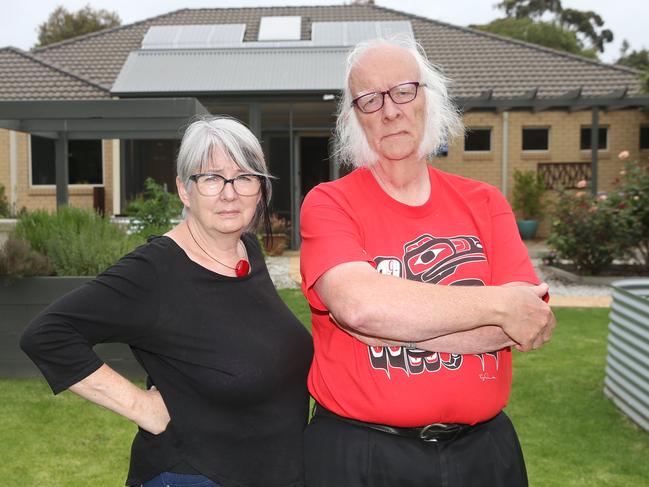 De facto couple Glenda MacNaughton and Patrick Hughes at their Wyndham St home of 11 years, which will be demolished to make way for drainage and some open space. Council has approved the rezoning of 28 Drysdale properties to make way for a 550-home residential estate, despite the decision splitting the council.The vote passed 7-3, with Mayor AStephanie Asher, Deputy mayor Trent Sullivan and Anthony Aitken all voting against the move.  Picture: Peter Ristevski