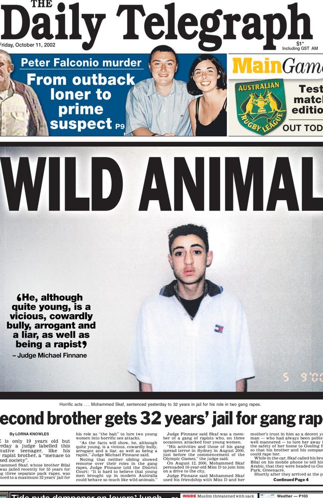 Mohammed Skaf makes the front page after his sentencing by NSW District Court Judge Michael Finnane.