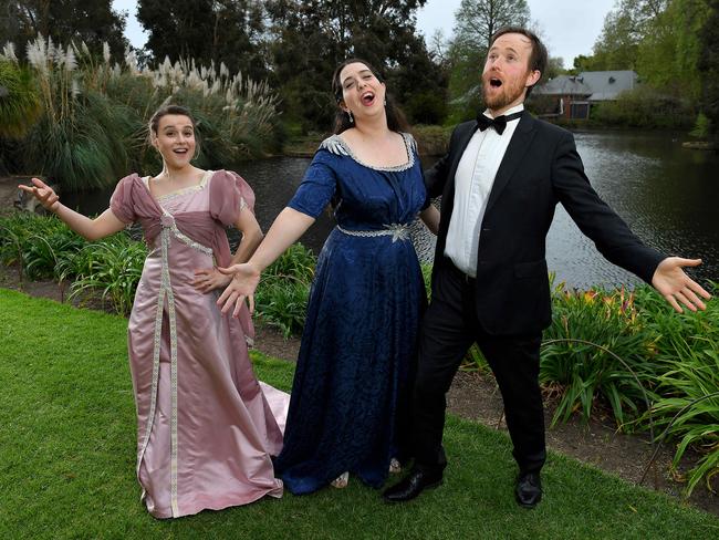 Opera singers Katrina Mackenzie,Victoria Coxhill and Kim Worley from Co-Opera who are performing Handel's classic Acis and Galateaat the Adelaide Botanic Gardens Thursday September 17,2020.Picture Mark Brake