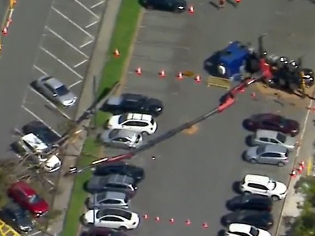 The crane tipped about 11.15am on Wednesday. Picture: 9News Queensland.