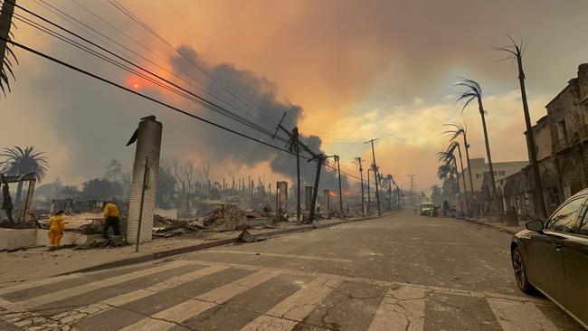 General view of Sunset Boulevard during the wildfires in Los Angeles. Picture: Bauer-Griffin/GC Images