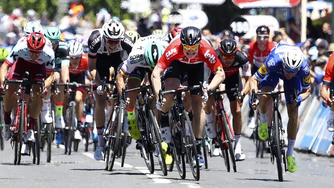 CYCLING - TOUR DOWN UNDER - STAGE 1 - Port Adelaide to Lyndoch. Andre Greipel charges to the finish line - winning stage 1 and taking the ochre jersey. Picture Sarah Reed