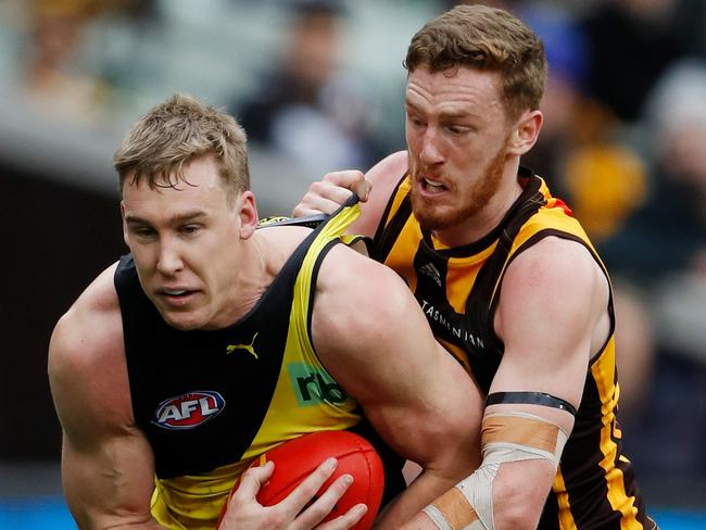 DGB had his work cut out for him against Tom Lynch. Picture: AFL Photos/Getty Images