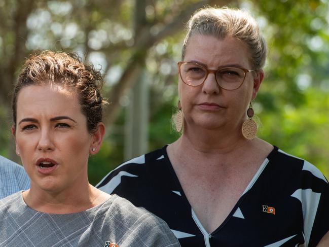 Chief Minister Lia Finocchiaro, Alcohol Minister Steve Edgington and Attorney-General Marie-Clare Boothby at Bundilla Beach in Darwin, NT. The CLP will introduce new laws allowing police to arrest and fine nuisance public drinkers in the Northern Territory. Picture: Pema Tamang Pakhrin