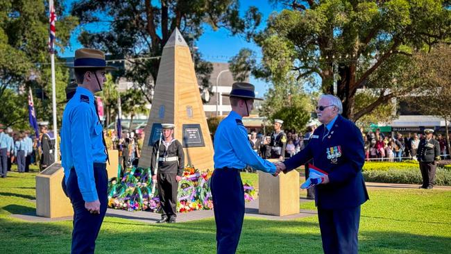 A morning service was held at Mawson Park followed by an Anzac march along Queen St. Picture: Facebook