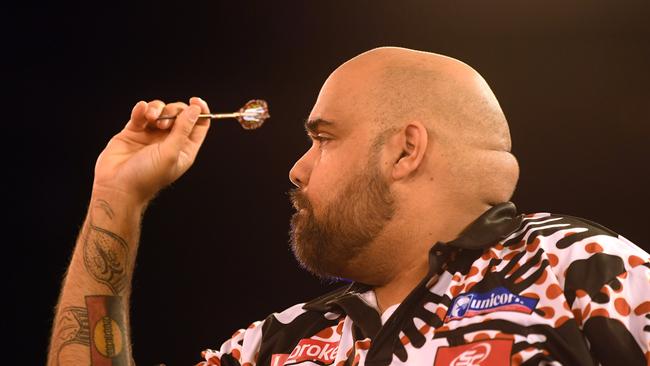 Kyle Anderson at the PDC Players Darts Championship in Minehead, England, in November 2019. (Photo by Harry Trump/Getty Images)