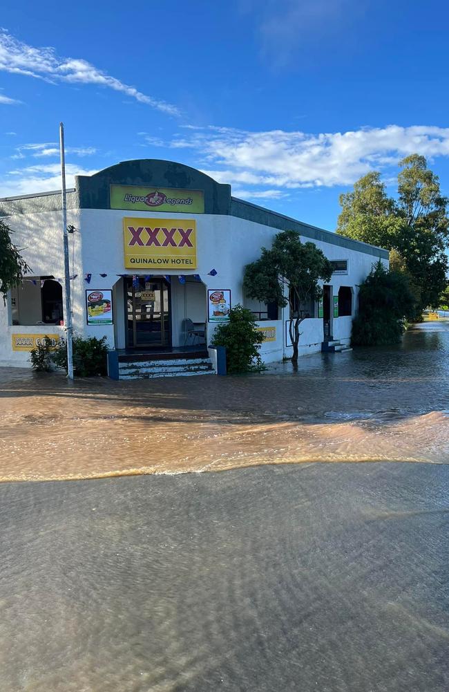 Quinalow pub with flood waters lapping at the doorstep. Photo: supplied