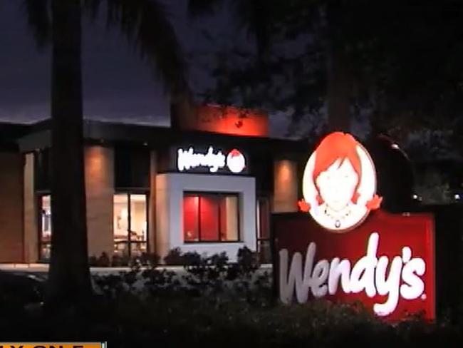 Scene ... Joshua James allegedly tossed an alligator through the window of Wendy’s in Royal Palm Beach, Florida. Picture: WPTV