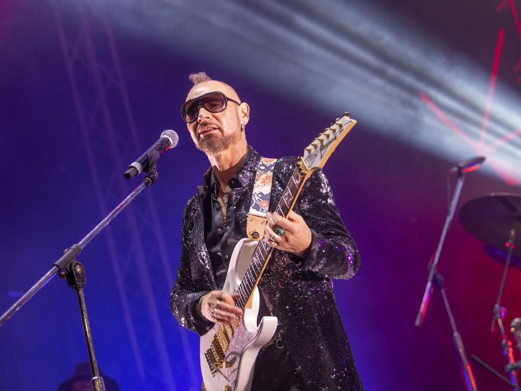 Brian Canham from Pseudo Echo performs at the Toowoomba Carnival of Flowers Festival of Food and Wine. Saturday, September 10, 2022. Picture: Nev Madsen.
