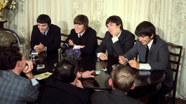 The Beatlles’ press conference in Adelaide: Jimmy Nicol, John Lennon, Paul McCartney, and George Harrison. Photo: Vic Grimmett