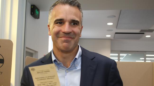 VOICEREF23 Premier Peter Malinauskas and Aboriginal Affairs Minister Kyam Maher casting their ballots for a Voice to Federal Parliament Picture: Dean Martin