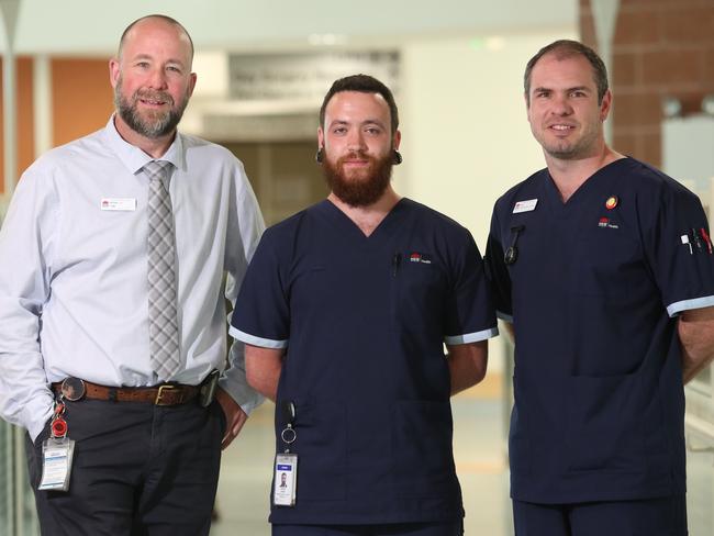 Brian Lane, Joshua Paroz and Neil Keenan have been recognised at the NSW Health Excellence in Nursing and Midwifery Awards. Picture: Robert Pozo
