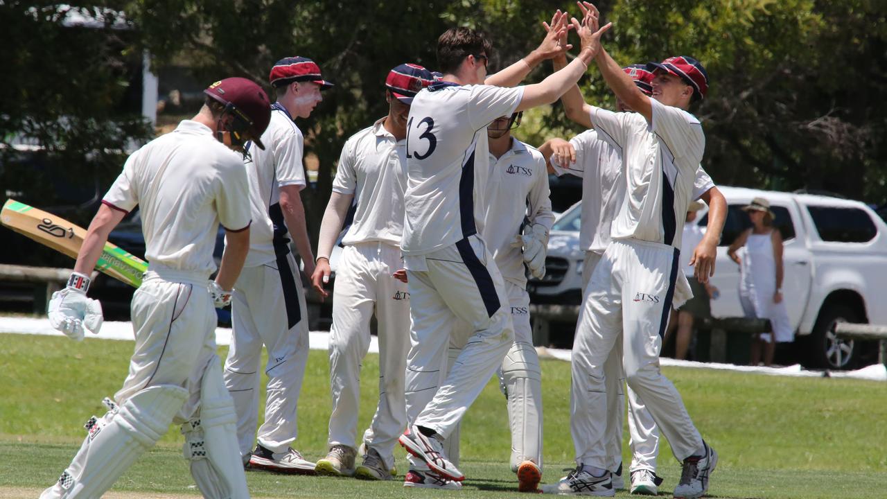 The Southport School celebrate a wicket on the weekend. Picture: Mike Batterham