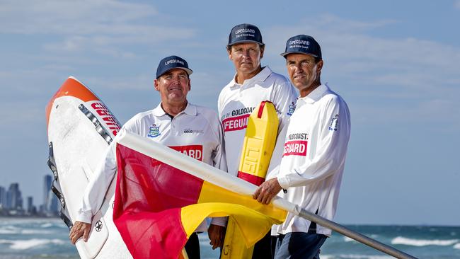 ##Veteran Gold Coast lifeguards, Anthony Lunney, Peter Ball and Scott Franzman. Picture: Jerad Williams