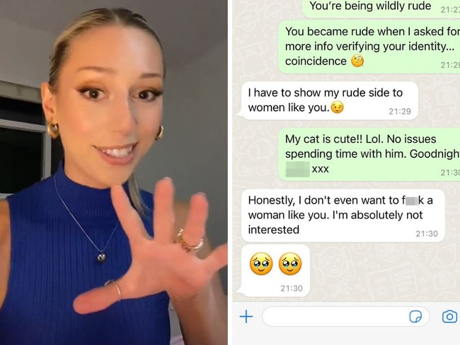 Rejected Tinder date’s ‘infuriating’ sex sledge. Picture: TikTok/news.com.au