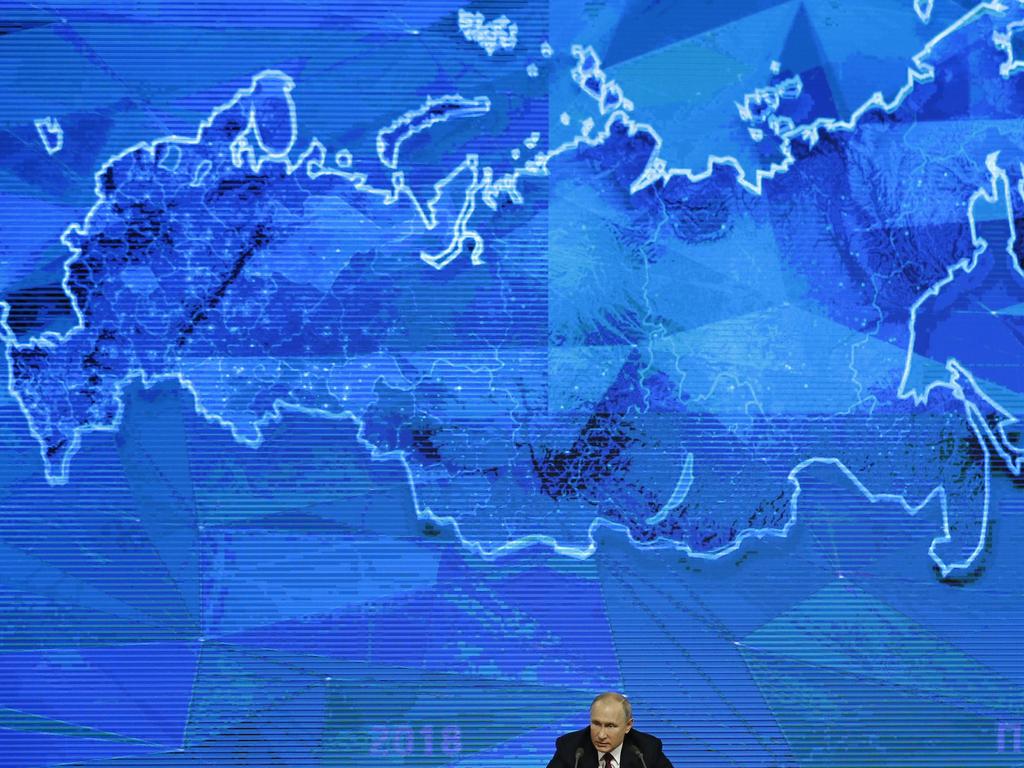 Russian President Vladimir speaks during his annual press conference in Moscow. Picture: AP