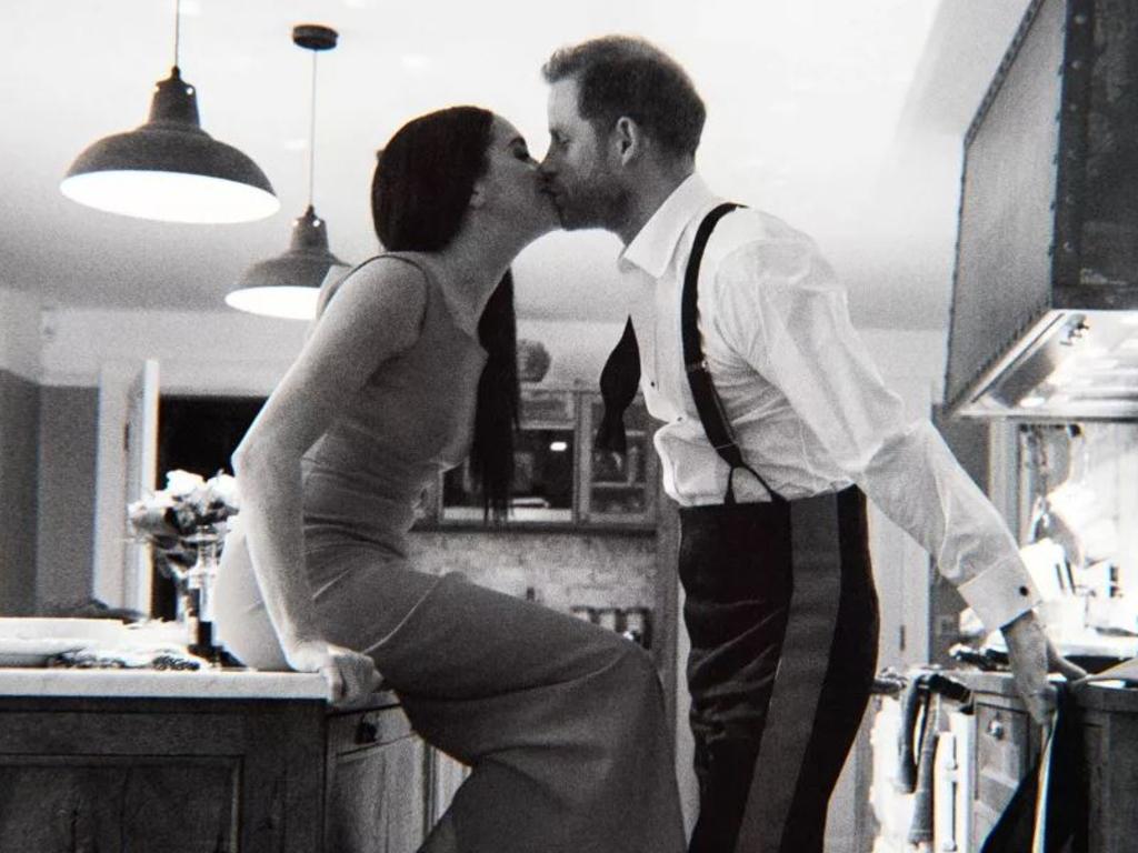 Prince Harry and Meghan Markle pictured in the kitchen of Frogmore Cottage. Picture: Netflix