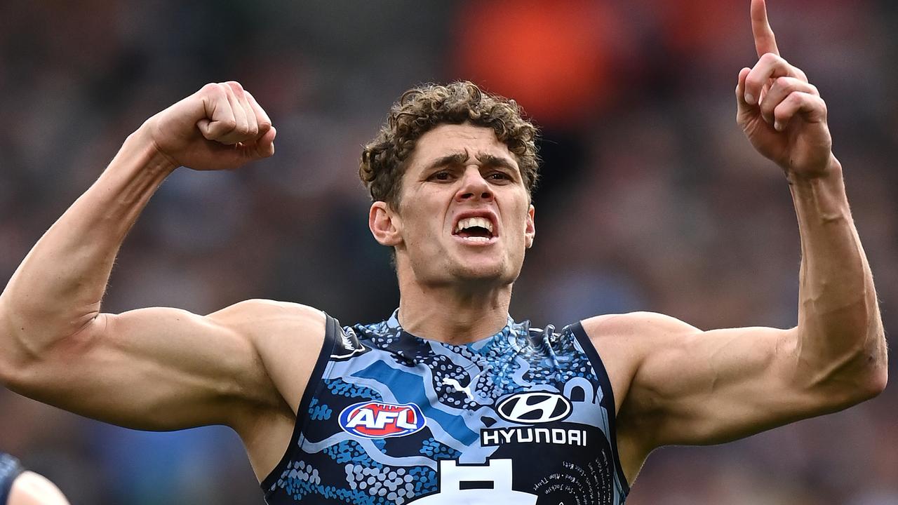 Charlie Curnow finished with four goals in another big game for the Blues. Picture: Quinn Rooney/Getty Images