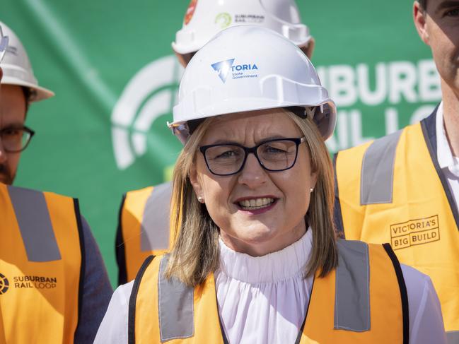 Premier Jacinta Allan spruiking the Suburban Rail Loop. Picture: Wayne Taylor