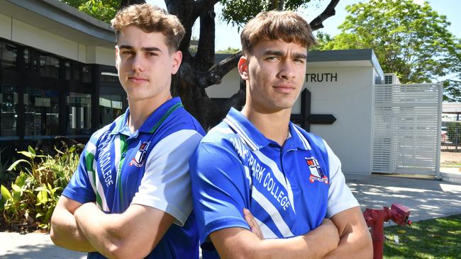 Ignatius Park College players Thomas Duffy and Cathane Hill ahead of the Aaron Payne Cup semi-finals in 2021. Picture: Matthew Elkerton