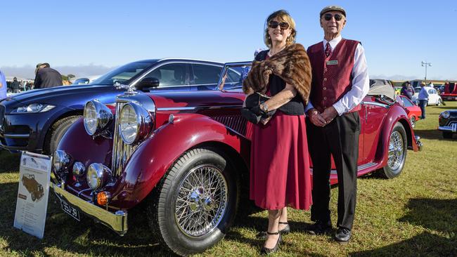Sue and Rod Greasley with their 1939 SS Jaguar drophead coupe on show at the David Hack Classic, Sunday, May 18, 2025. Picture: Kevin Farmer