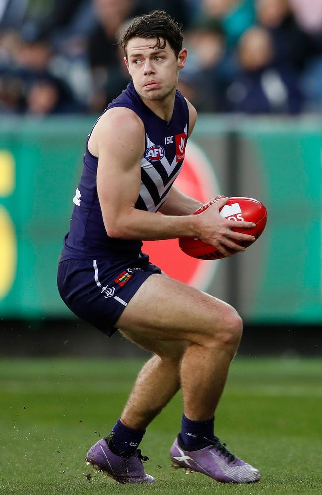 Lachie Neale of the Dockers in action during the round 22 match against Geelong. Picture: Getty Images