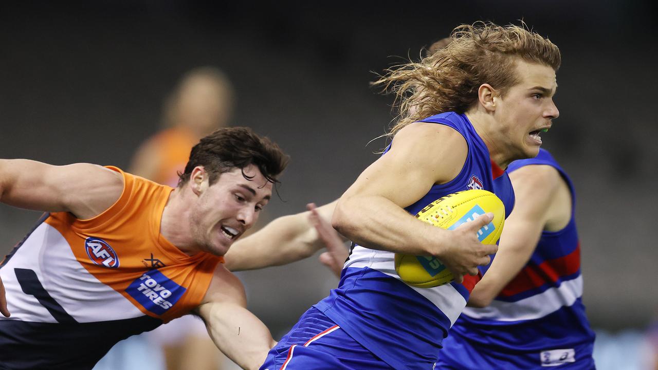 Bailey Smith has the best hair in the AFL. Or the worst depending on who you ask. Picture: Michael Klein