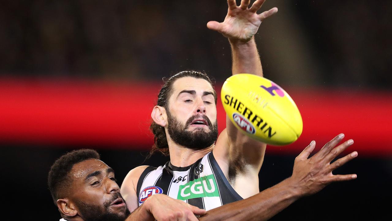 Brodie Grundy battled part-time ruckmen against the Cats. Pic: Michael Klein.