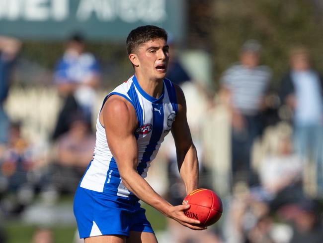 Should Harry Sheezel be elevated to captain of North Melbourne? Picture: Linda Higginson/AFL Photos via Getty Images.