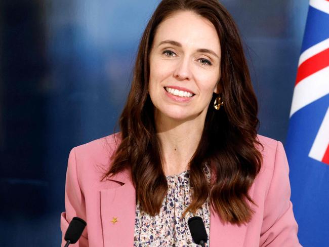 New Zealand Prime Minister Jacinda Ardern holds a press conference with French President Emmanuel Macron (out of frame) following talks on the sidelines of the 77th session of the United Nations General Assembly at UN headquarters in New York on September 20, 2022. (Photo by Ludovic MARIN / AFP)