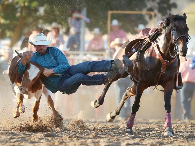 Cooper Roche, from QLD, was second in the steer wrestling. Picture: Yuri Kouzmin