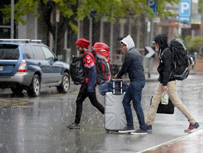 Wet weather in Victoria Square, Adelaide. Picture: Greg Higgs