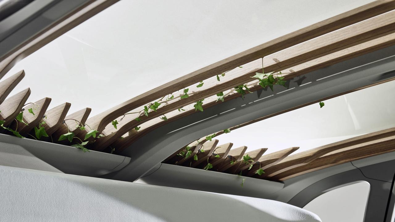 Audi AI:ME concept has wooden slates in the rood that act like pergola.