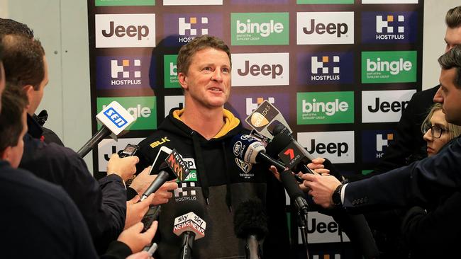 Damien Hardwick talks to the media.