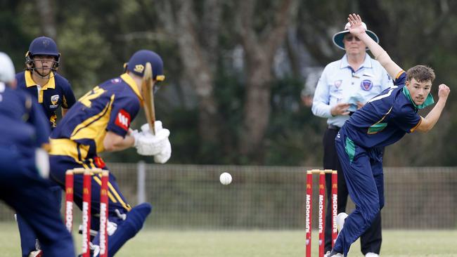 Jed Guthrie bowling to Jaylen Johnston. Picture: John Appleyard