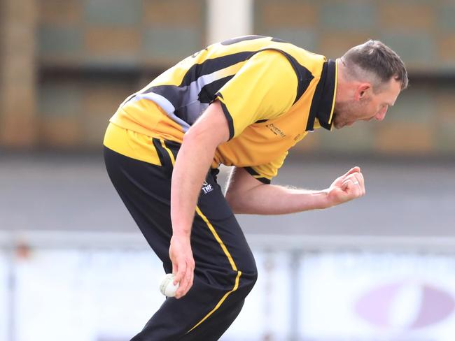 Cricket : GCA1 Round 1: Grovedale v Newtown &amp; ChilwellGrovedale bowler Clinton Ford with a caught and bowled of Newtown &amp; Chilwell batsman Ronnie McKenna Picture: Mark Wilson