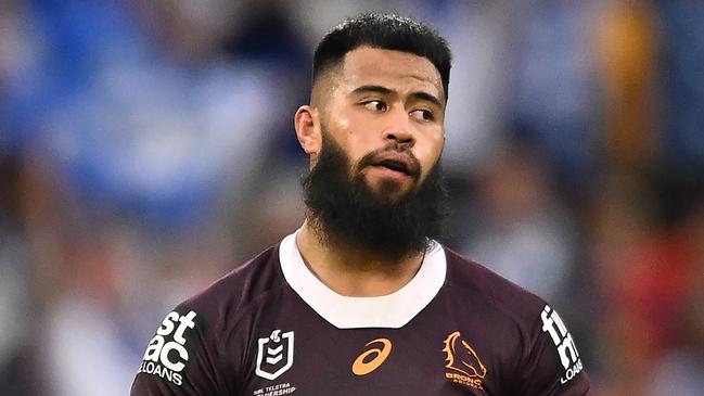 BRISBANE, AUSTRALIA - JULY 27: Payne Haas of the Broncos reacts at the final siren during the round 21 NRL match between Brisbane Broncos and Canterbury Bulldogs at Suncorp Stadium, on July 27, 2024, in Brisbane, Australia. (Photo by Albert Perez/Getty Images)